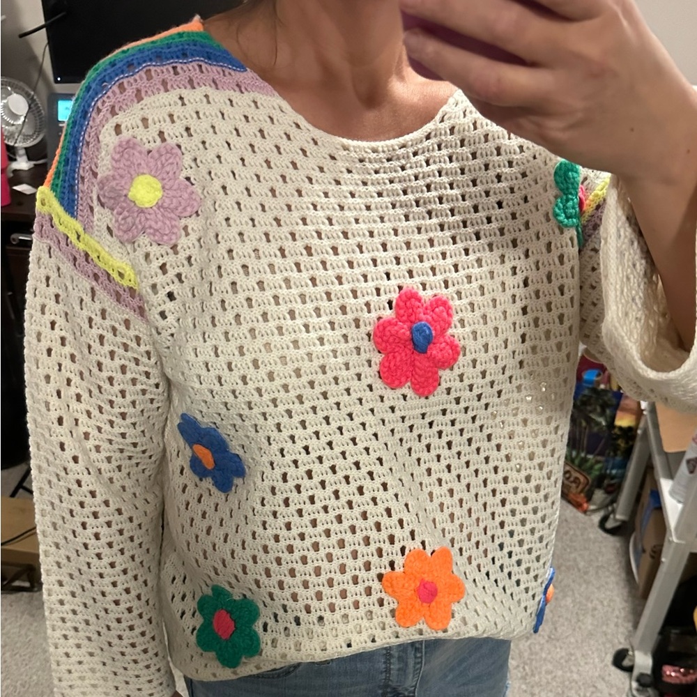 DAVI & DANI White Crochet Sweater